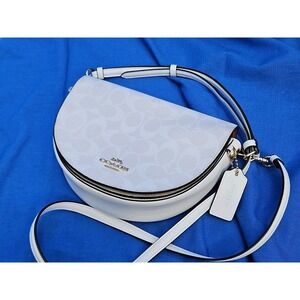 Coach Ellen Crossbody Pebbled Leather Signature Logo White/Ivory Half Moon